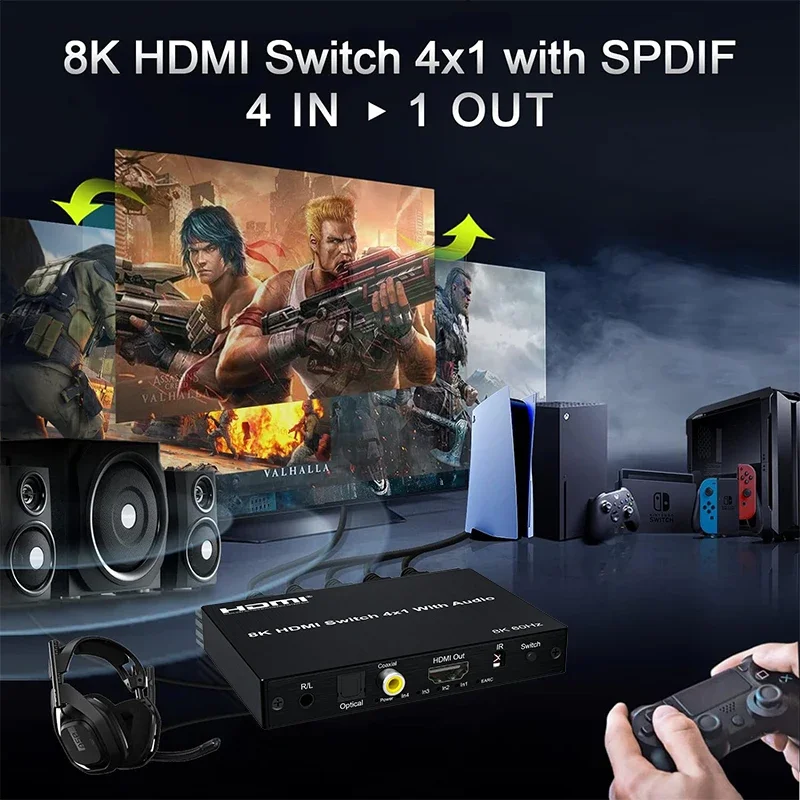 Switch HD 8K 60Hz 4 entradas 1 - Optical Audio Hdmi Earc Extractor avaliação e preço