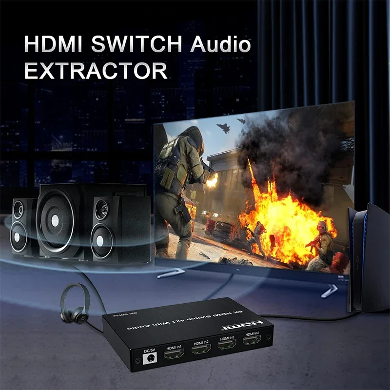 Switch HD 8K 60Hz 4 entradas 1 - Optical Audio Hdmi Earc Extractor avaliação e preço