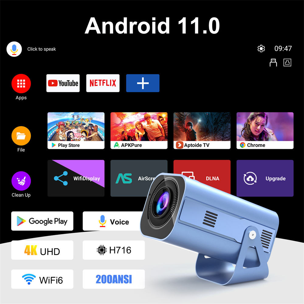 Novo Projetor Inteligente H96  - 4K Smart Projector Android 11 Wifi 6 avaliação e preço