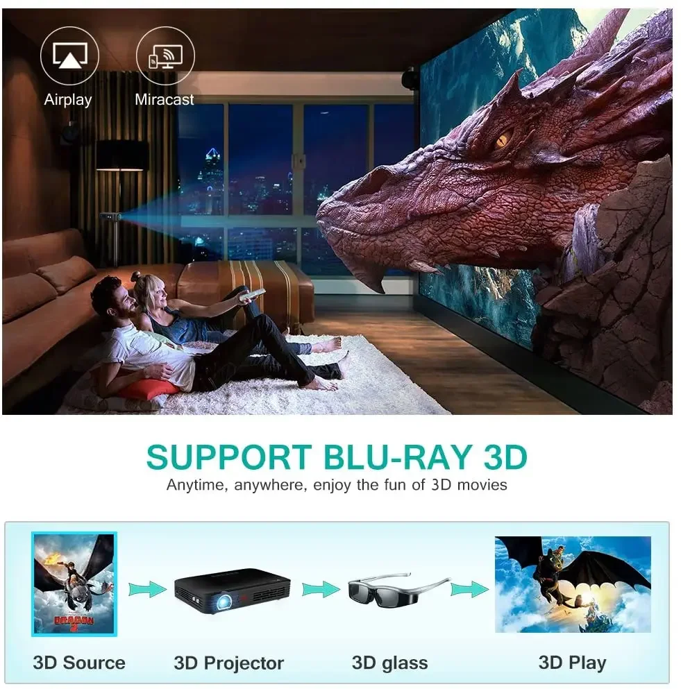 Novo WOWOTO T9S Max: 450 ANSI  - Mini Portable Projector Rechargeable Battery avaliação e preço